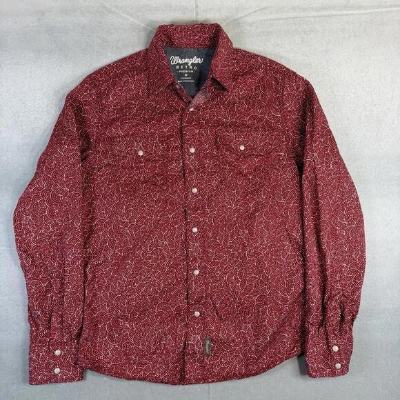 Wrangler Retro Shirt Mens Medium Red Pearl Snap Printed Cowboy Western - Picture 1 of 6